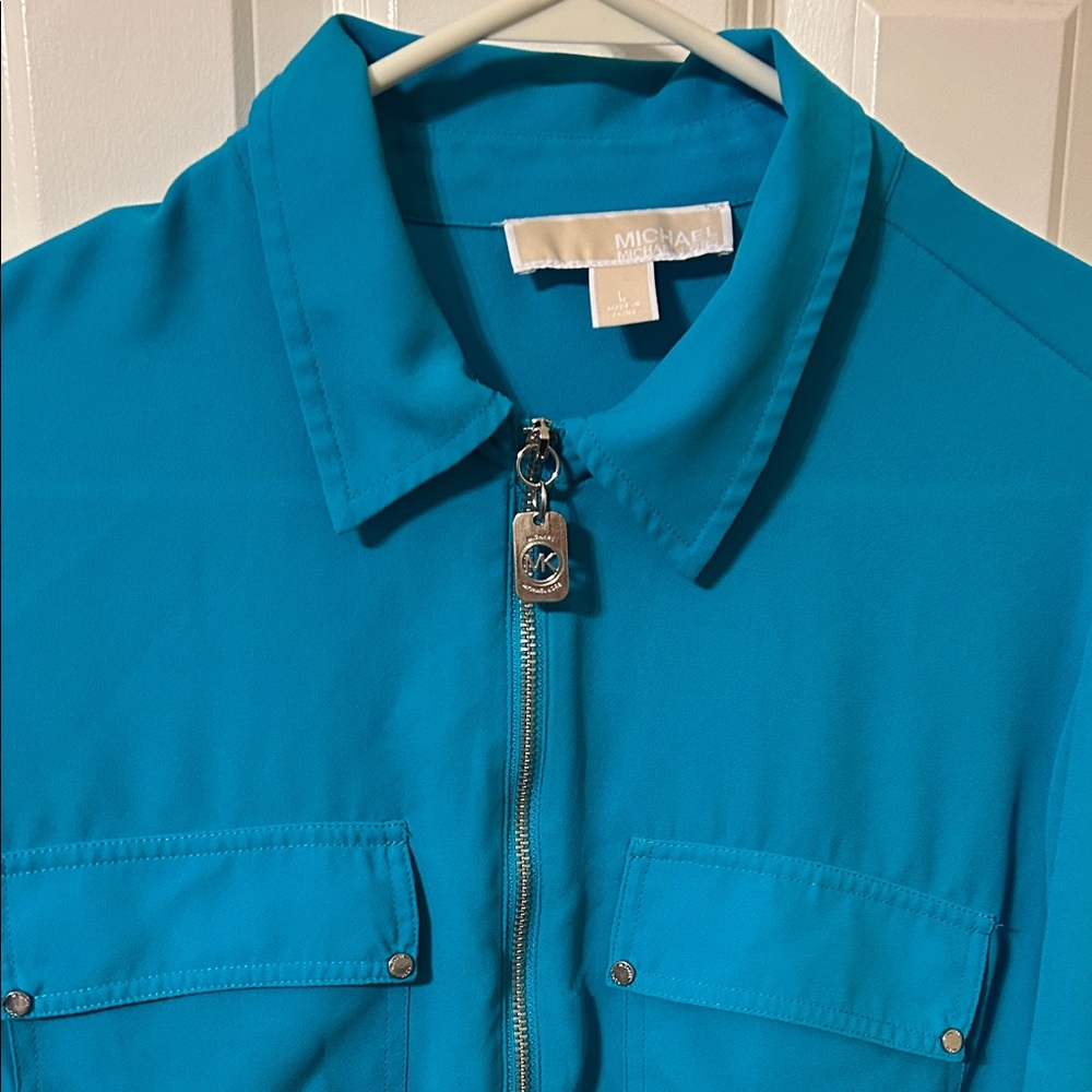 Michael Kors Turquoise Zip-Up Top